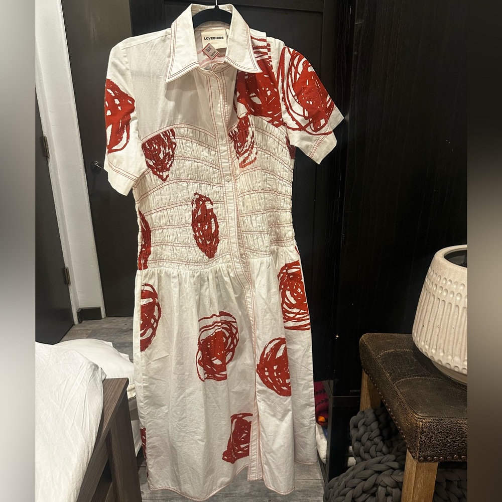Lovebirds Smocked Midi Dress Small